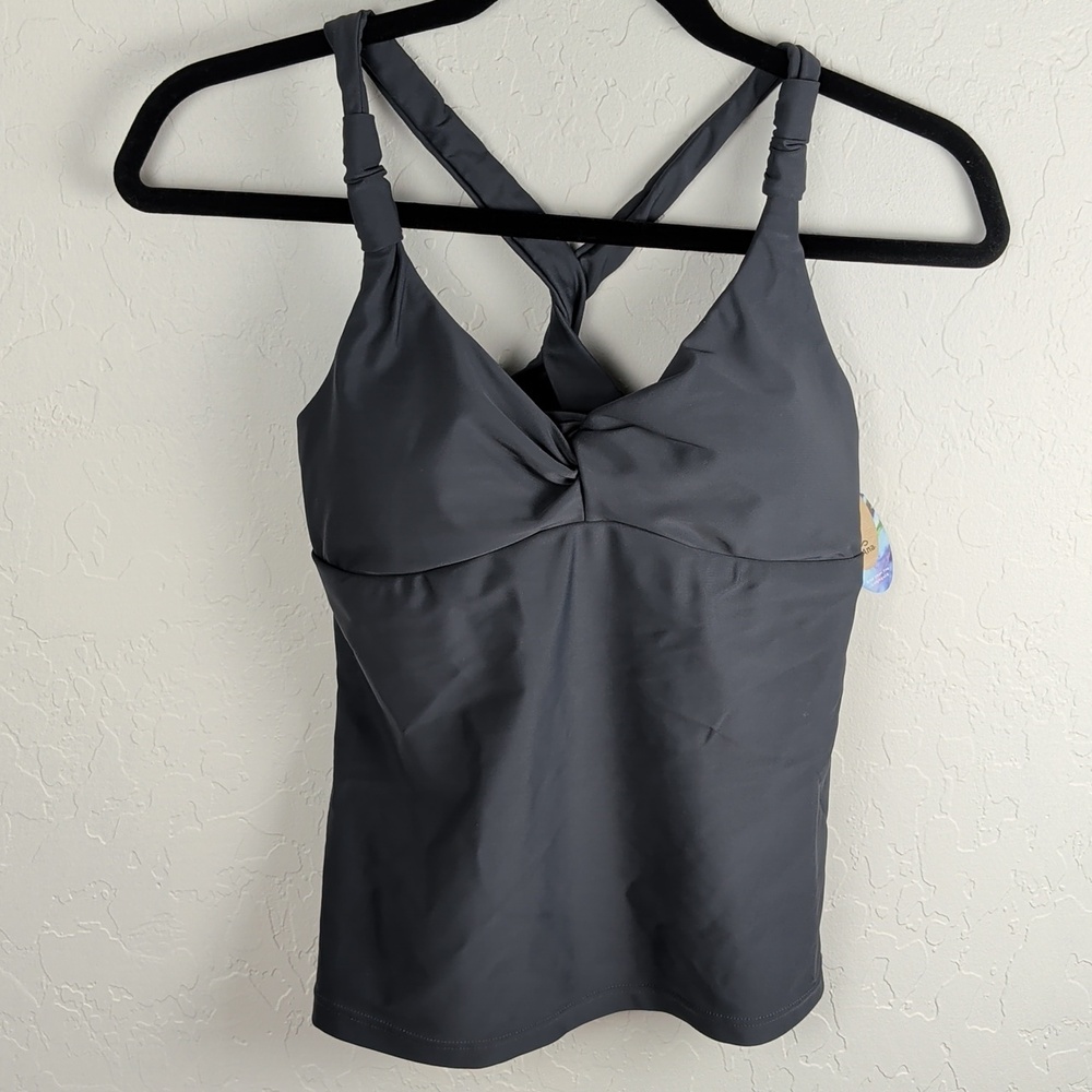 NWT prAna Manori Tankini Top Women's Size Small Swimsuit Top Coal W1MANO113 NEW